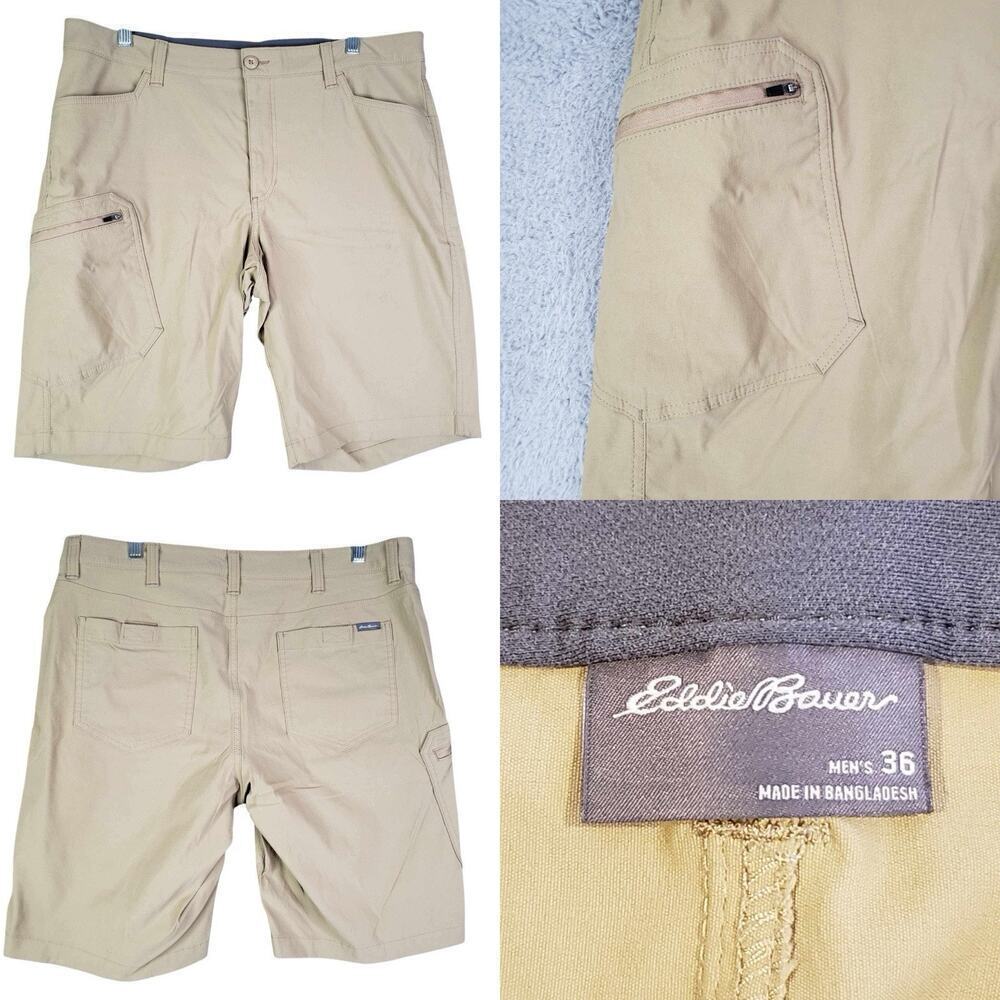 Eddie Bauer Shorts Men's Size 36 Beige Khaki Tan Flat Front Hiking Nylon